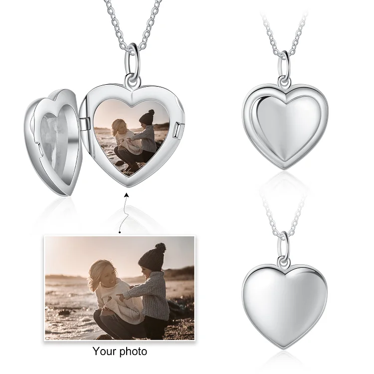 Personalized Heart Picture Locket Necklace, Custom Necklace with Picture