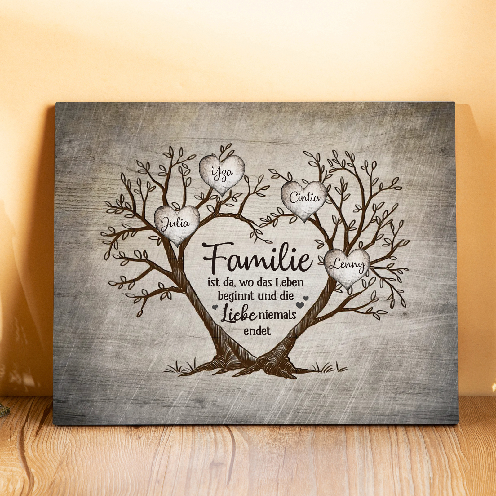 Familie Holzbild Personalisierter 4 Namen Familienbaum Holzdekoration