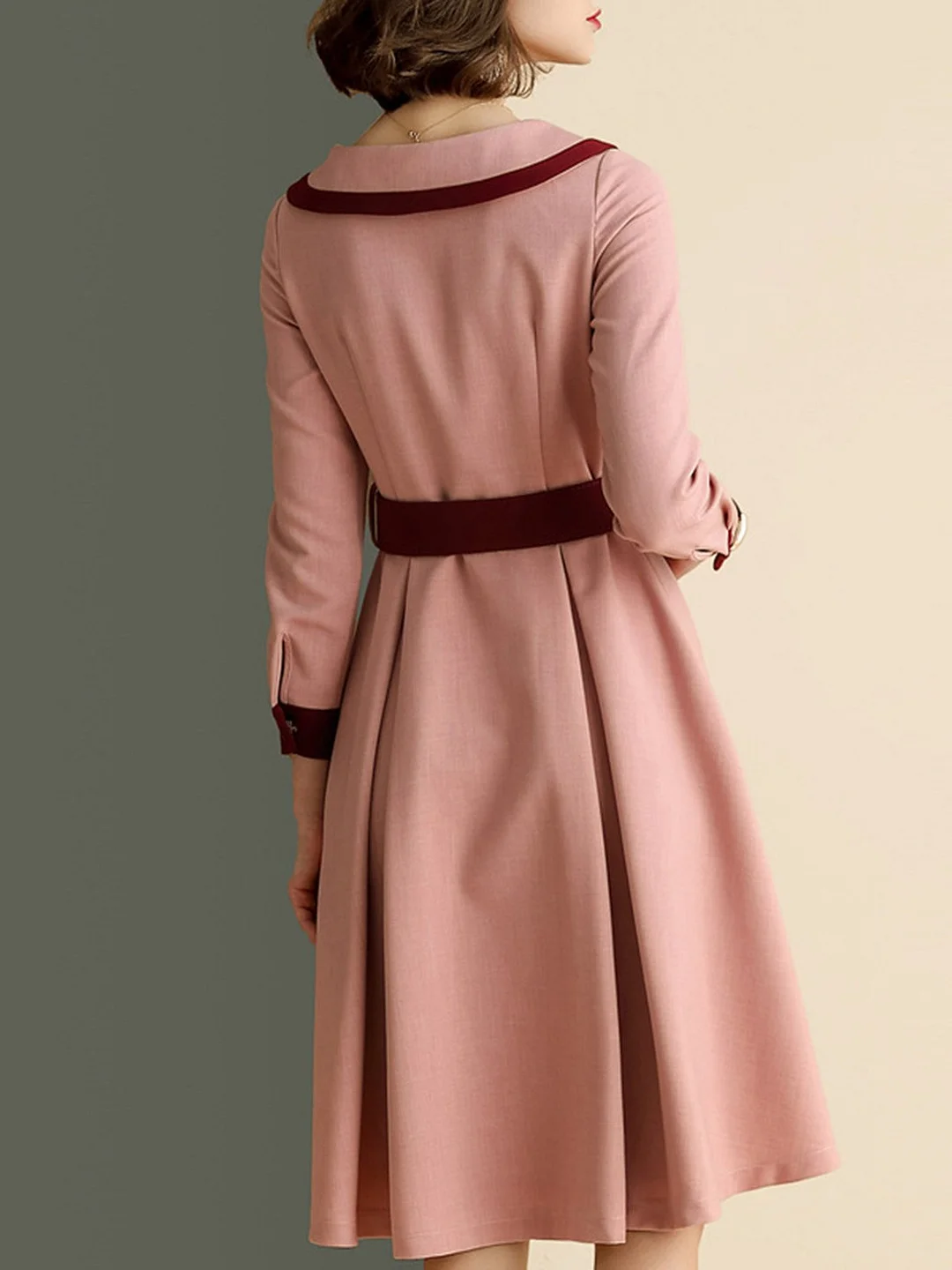 Peter Pan Collar A-Line Zipper Elegant Midi Dress