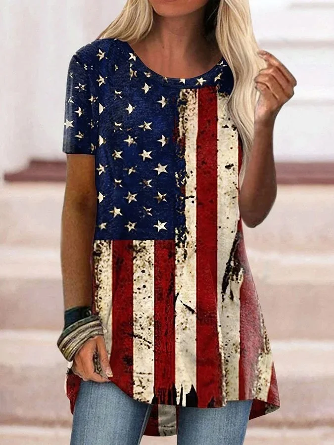 Stars and Stripes Short Sleeve Long T-Shirt