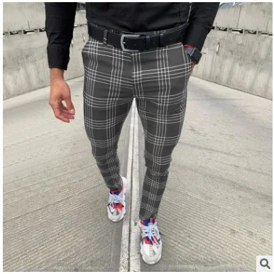 Uveng Uveng New Men's Casual Dating Men's Lattice Solid Nine-Point Pants