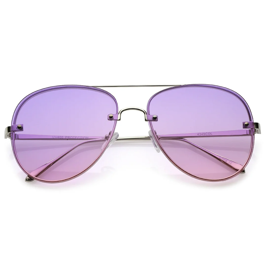Oversize Rimless Aviator glasses Thick Frame Gradient Flat Lens 60mm