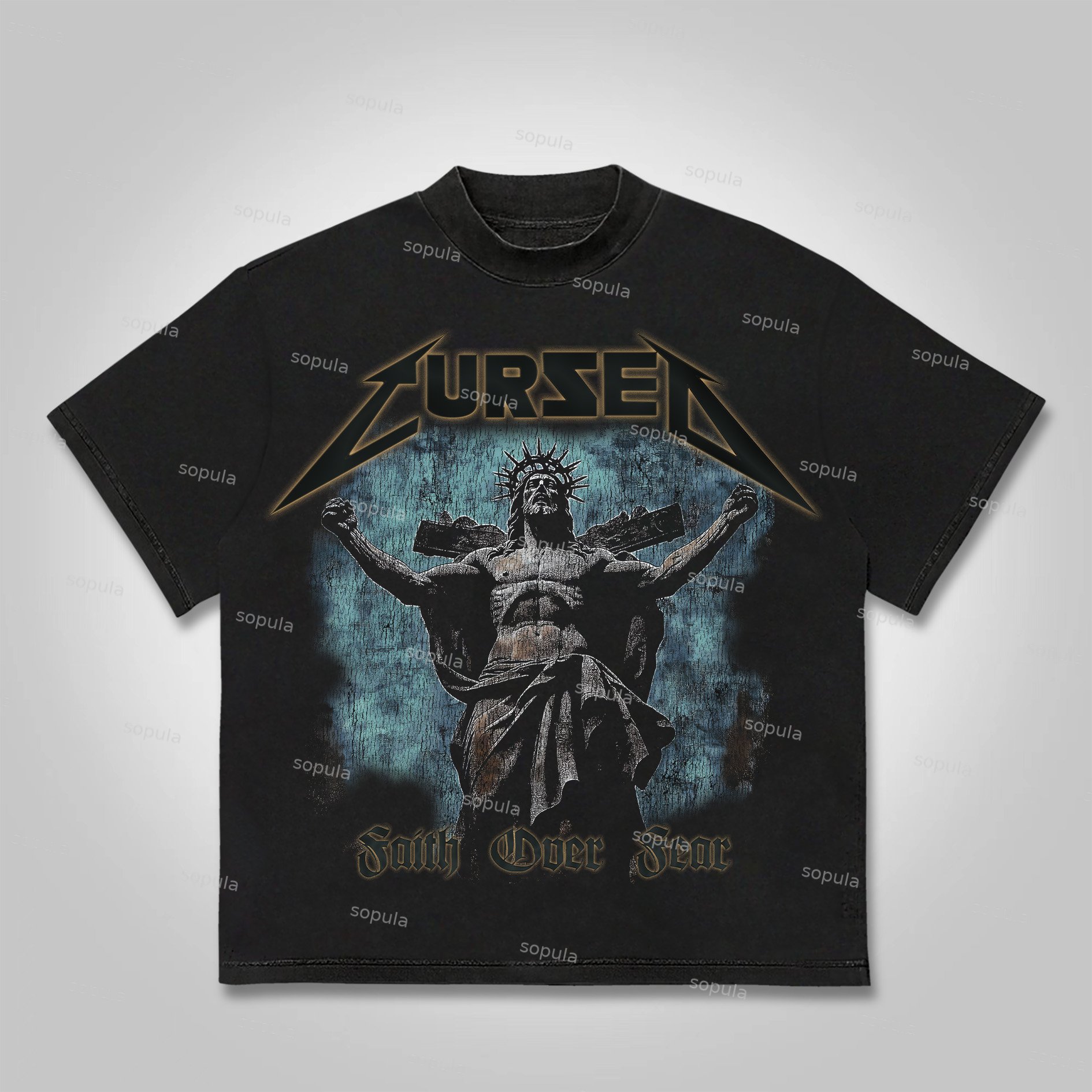 Sopula Faith Over Fear Jesus Vintage Graphic Cotton T-shirt