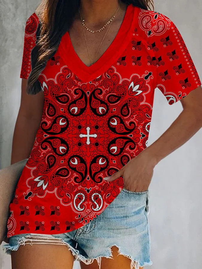 Ethnic Print Short Sleeve T-Shirt