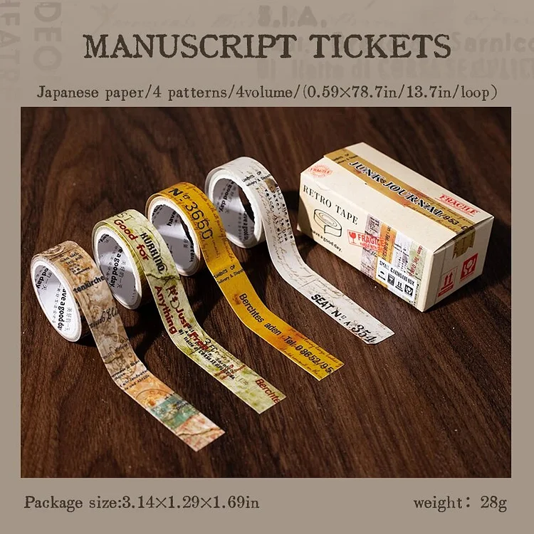 Journalsay 4 Rolls/Set 15mm*200cm Retro Patterned Paper Tape Set