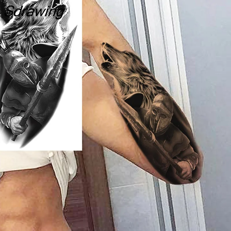 Sdrawing Realistic Black Devil Temporary Tattoos For Men Adult Tiger Pirate Skeleton Vampire Fake Tattoo Forearm Scary Tatoo Joker