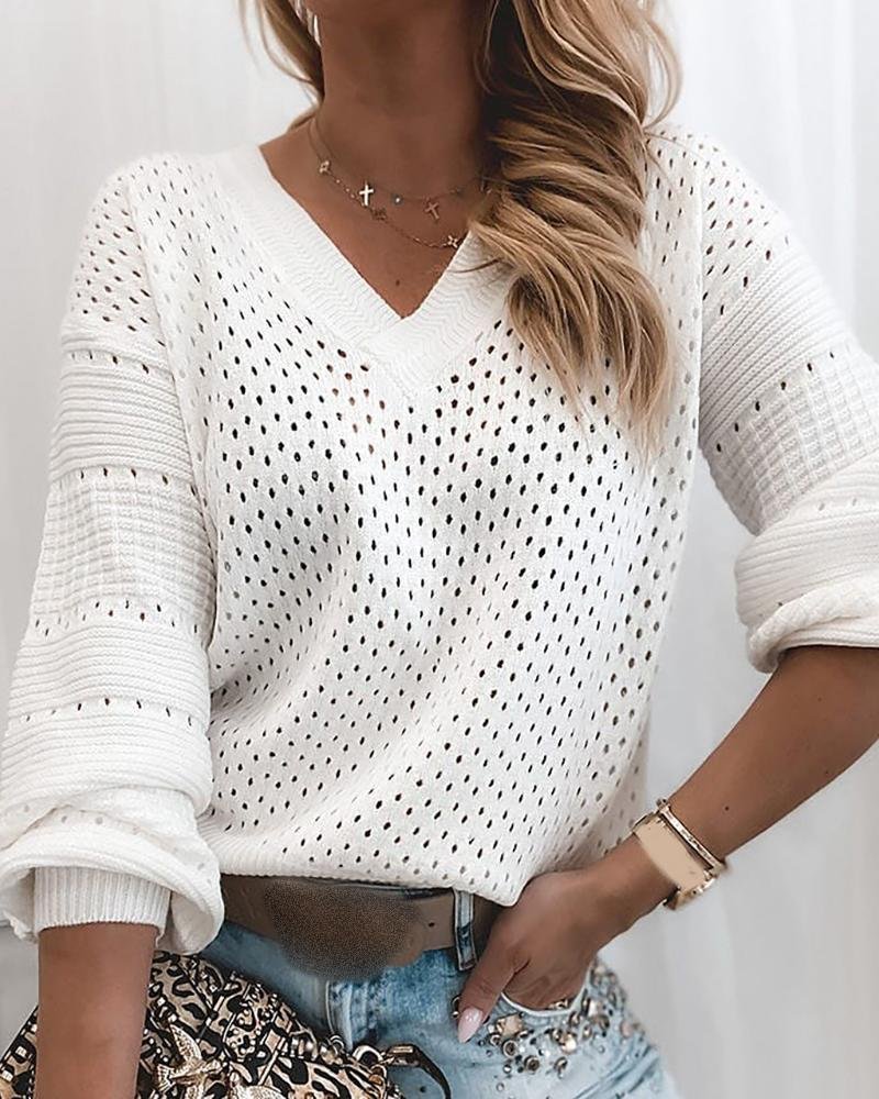 Hollow Out  Long Sleeve Casual Sweater