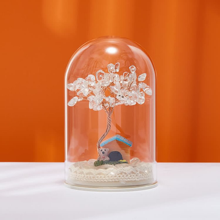 Olivenorma Natural Crystal Glass Cover Feng Shui Tree Decoration