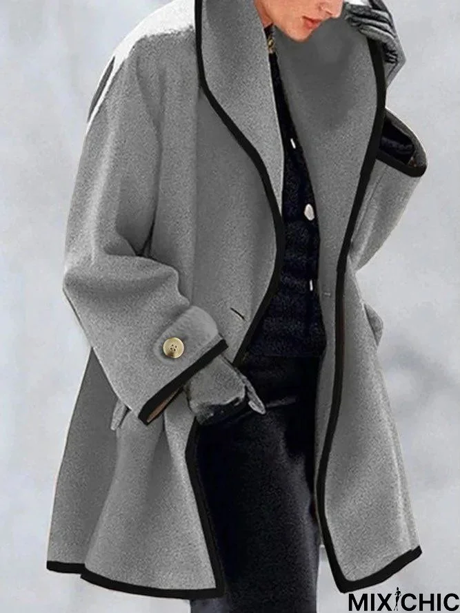 Women Winter Casual Plain Lapel Woolen Cloth Button Pocket Woolen OverCoat