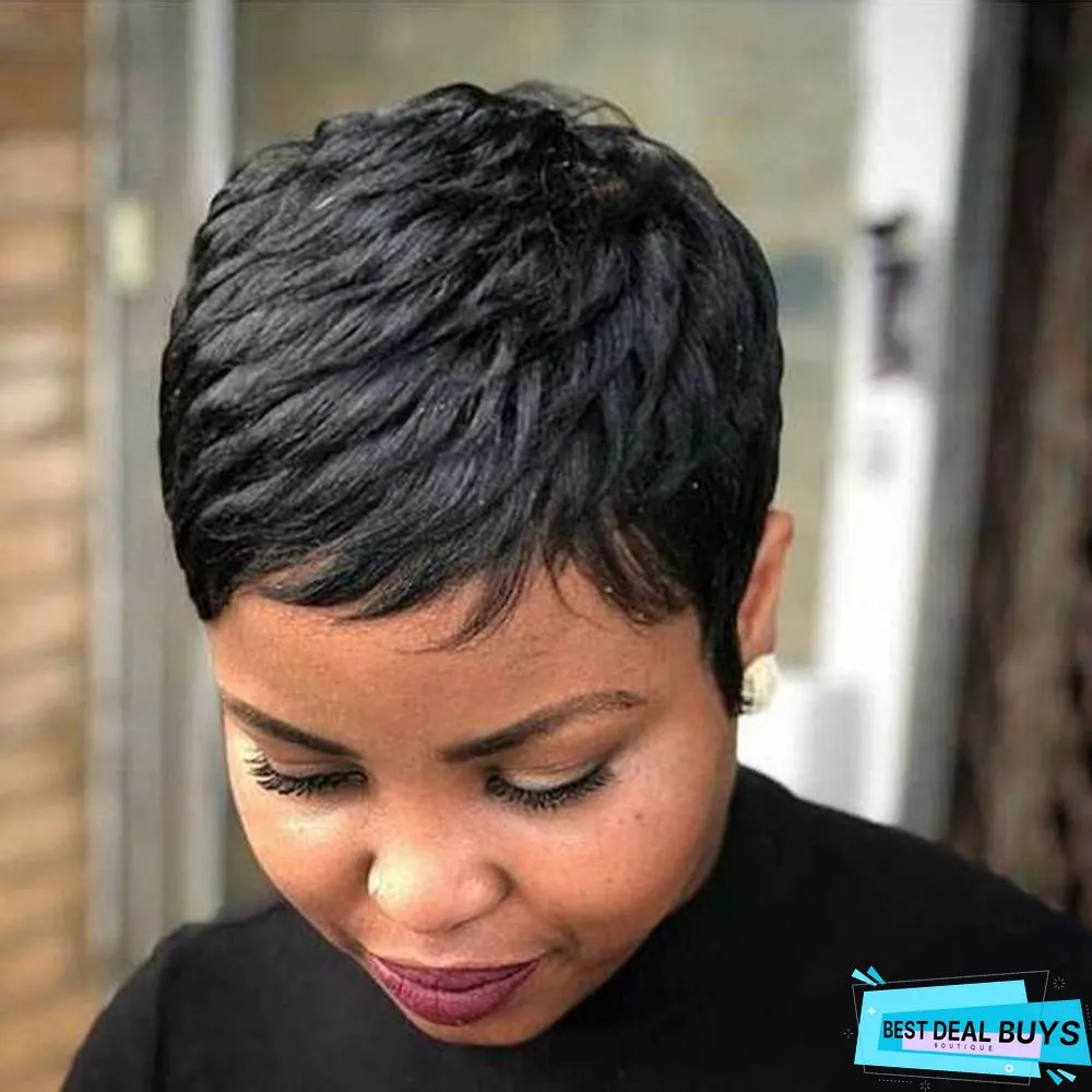 Women's Oblique Bangs Black Wig Short Hair Female Chemical Fiber Headgear