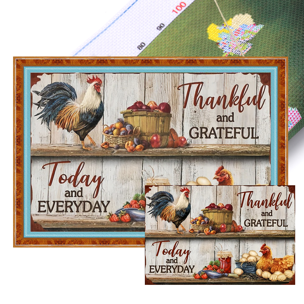Vintage Poster-Farm Chickens Full 11CT Pre-stamped Canvas(40*60cm) Cross Stitch