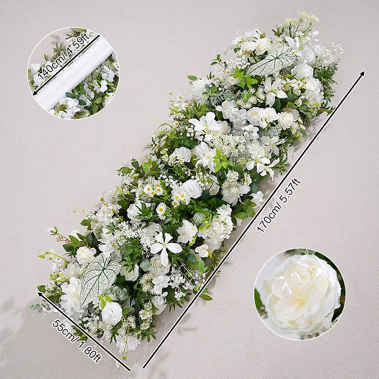 A869719 White Series Daisy Greenery Floral Row Arrangement Decor Wedding