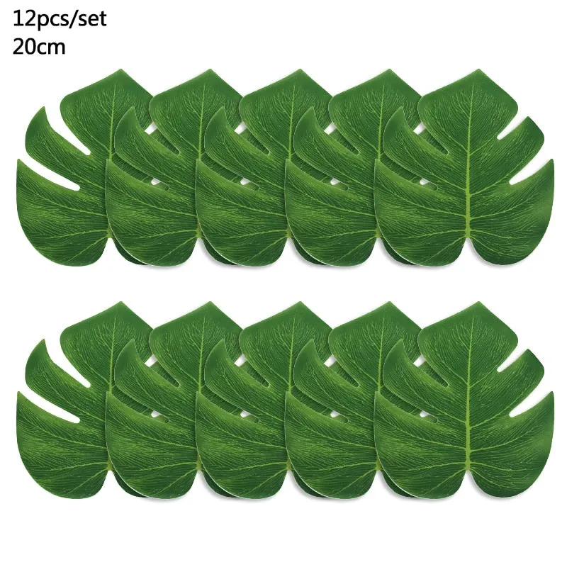 Summer Tropical Artificial Palm Leaves for Wedding Hawaiian Luau Jungle Birthday Party Home Decoration Fake Plant Turtle Leaf