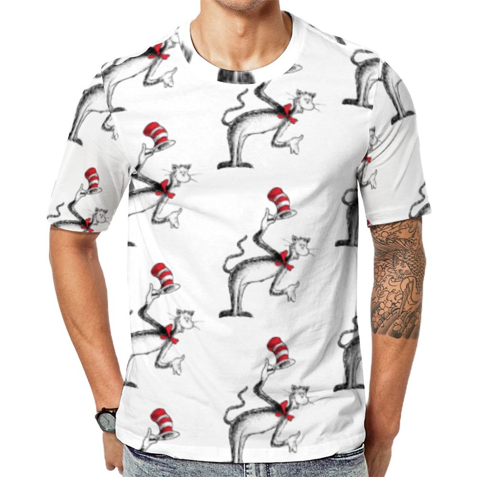 The Cat In The Hat Takes A Bow Short Sleeve Print Unisex Tshirt Summer Casual Tees for Men and Women Coolcoshirts