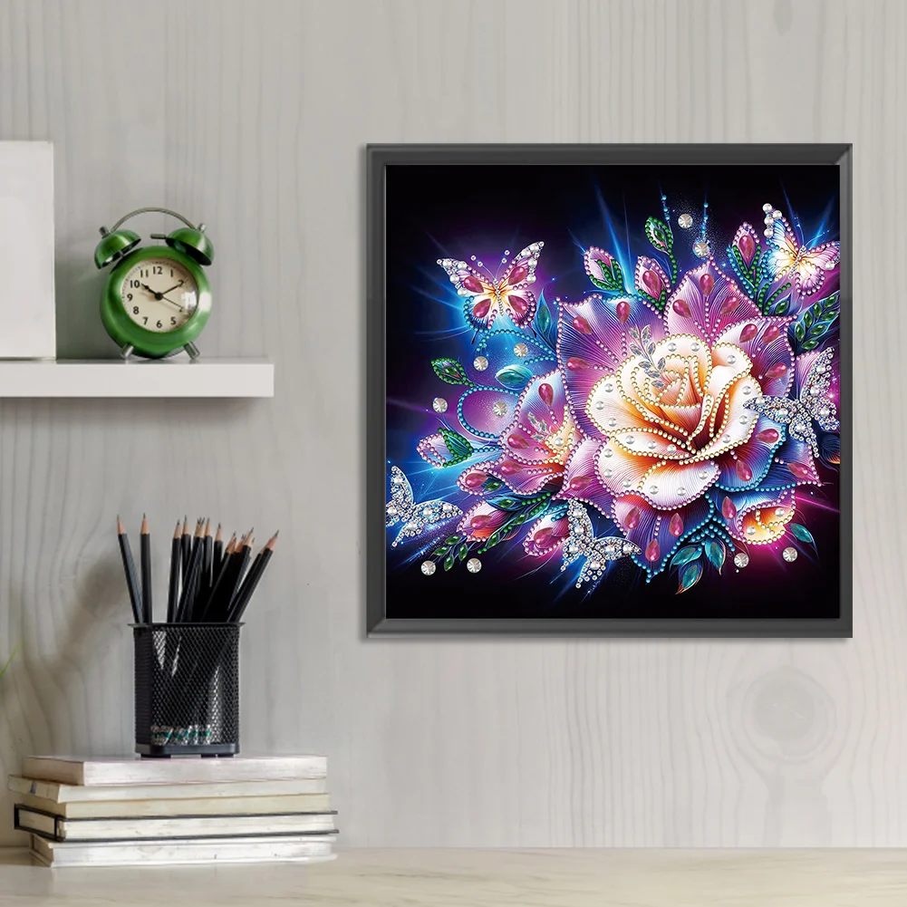 Diamond Painting - Partial Special Shaped Drill - Rose Butterfly(Canvas|30*30cm)