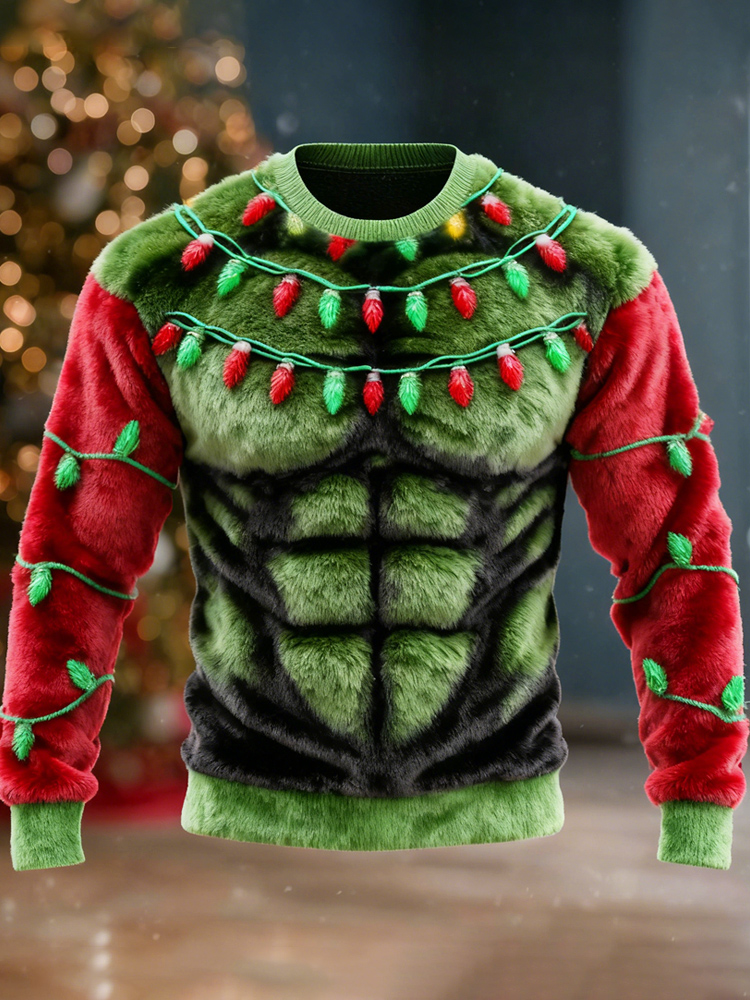 Christmas Lights & Muscle Design Men's Flannel Sweater elevenforest