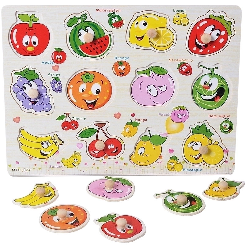 Children ‘s Education Wooden Toys Numbers Alphabet Fruit Intelligence Building Blocks 1 Set