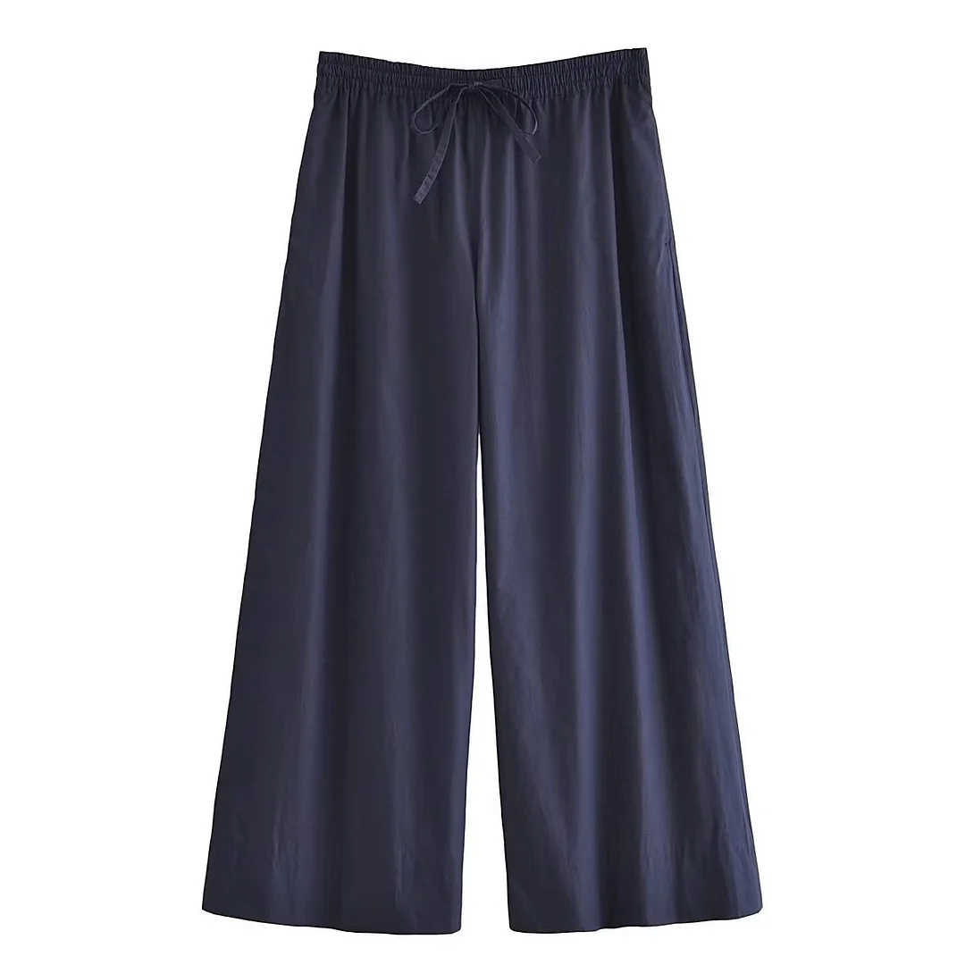 Toloer Toloer Spring And Summer New Women's Fu Silk Knot Shirt Fu Silk Wide Leg Pants Suit-Outfit Ideas