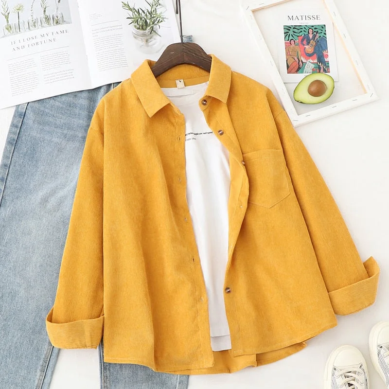 Spring Shirts Women Corduroy Blouses Loose Long Sleeve Solid Lady Tops Casual Outwear Female Clothes Autumn Jacket 2022 New
