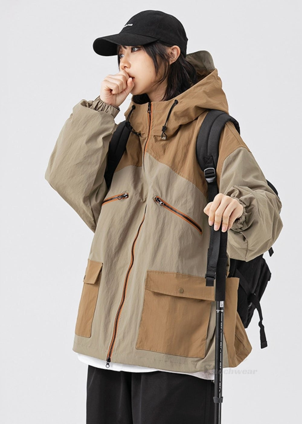 Contrasting Hooded Windbreaker Techwear - X techwear-x