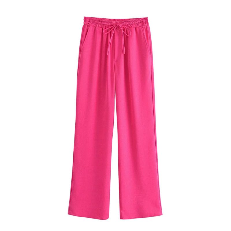 KPYTOMOA Women 2021 Chic Fashion Side Pockets Loose Fitting Pants Vintage High Elastic Waist Drawstring Female Trousers Mujer