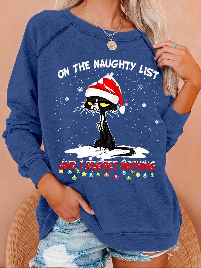 Women's Funny Christmas Cat Graphic Loose Simple Sweatshirt