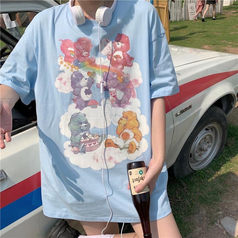 LEERROO - Decora Kei Rainbow Bear Print Cotton T-Shirt
