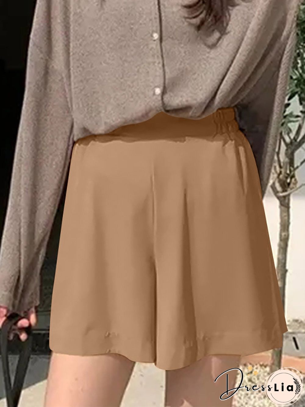 Casual Solid Pocket Wide Leg Shorts for Women