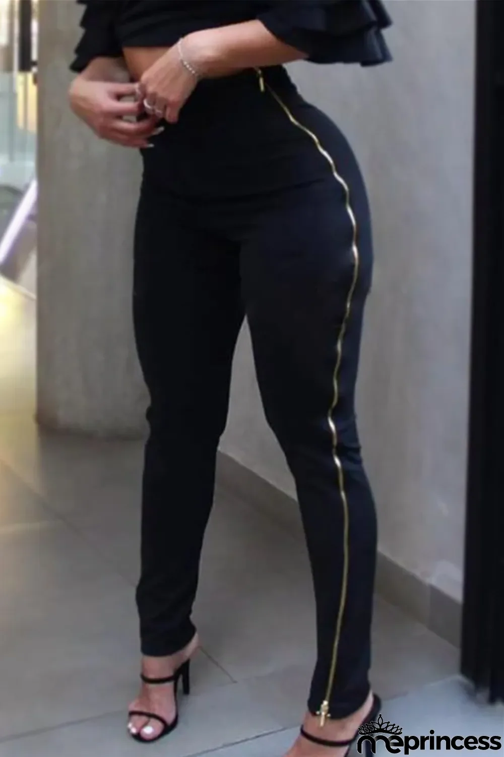 Black Fashion Casual Solid Split Joint Zipper Skinny High Waist Pencil Trousers