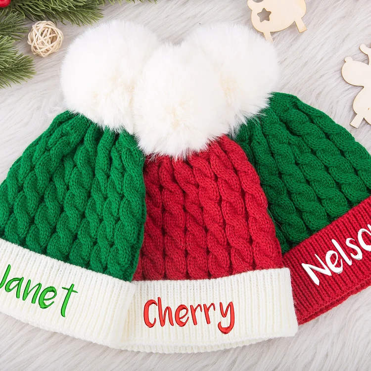 Personalized Embroidery Kid Christmas Pom Pom Hat 