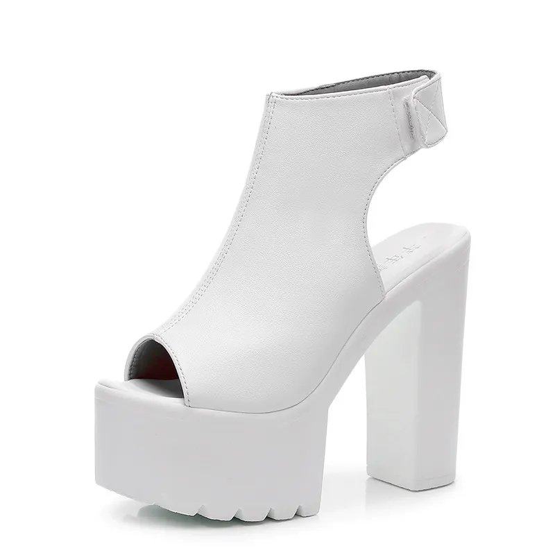 Breakj Breakj Heel 14 Cm Roman Sandals Women's Banquet Wearing Fish-Mouthed Shoes Thick-Soled Waterproof Trolley Model Model Show Shoes