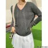 V Neck Metallic Black Pullover Sweater