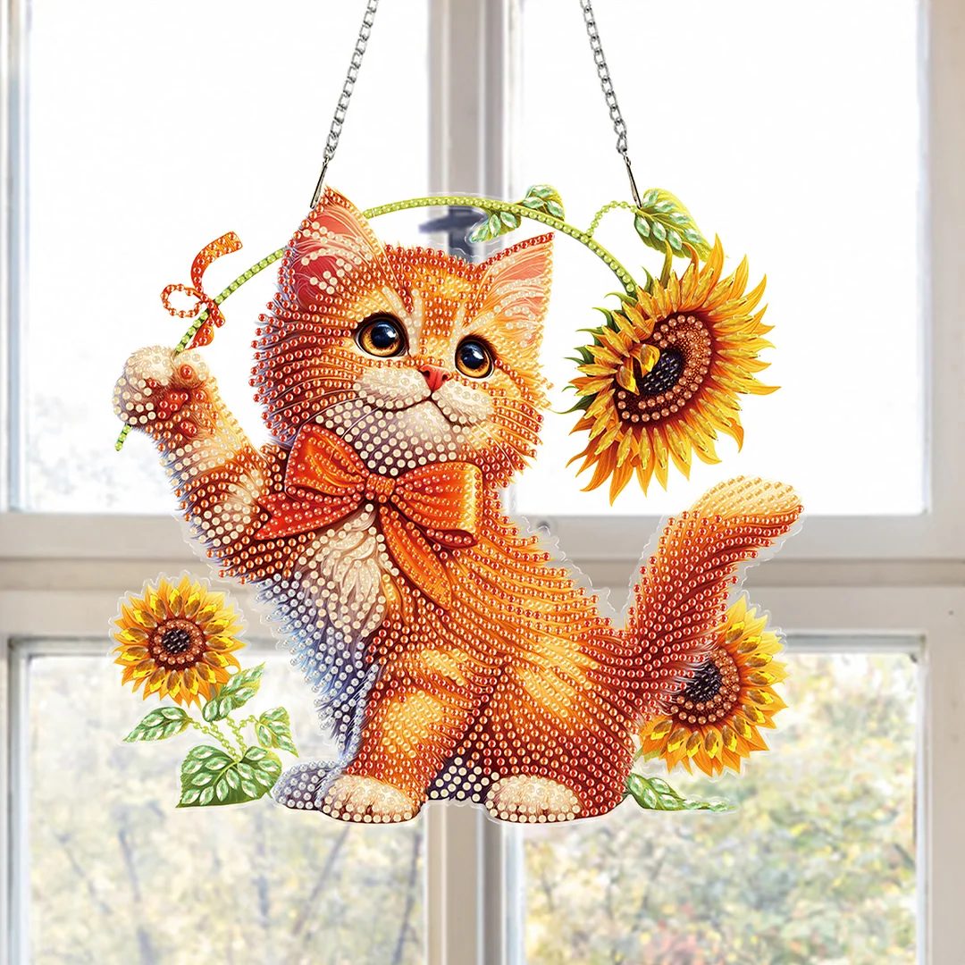 Cats Sunflower 2D Flat DIY Special Shape Hanging Diamond Art Kits Wall Decor