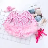 Baby Girls Jumpsuits Autumn Floral Mesh Tutu Baptism Christmas Dresses 3Pcs