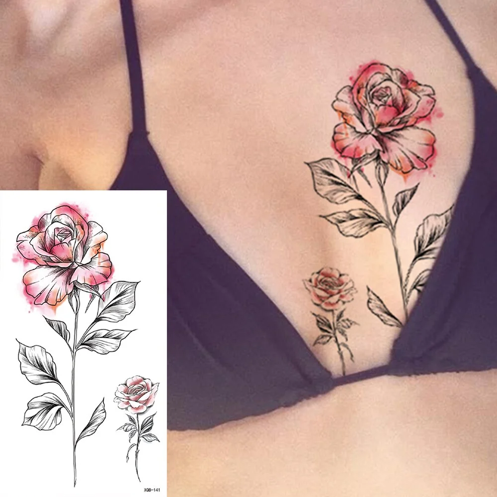 Waterproof Temporary Tattoo Sticker 3D Lace Rose Flower Tattoos Line Lotus Body Art Arm Fake Sleeve Tatoo Women Men