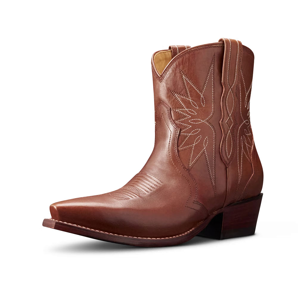 Dark Brown Snip Toe Slip-on Western Cowgirl Booties for Women Nicepairs