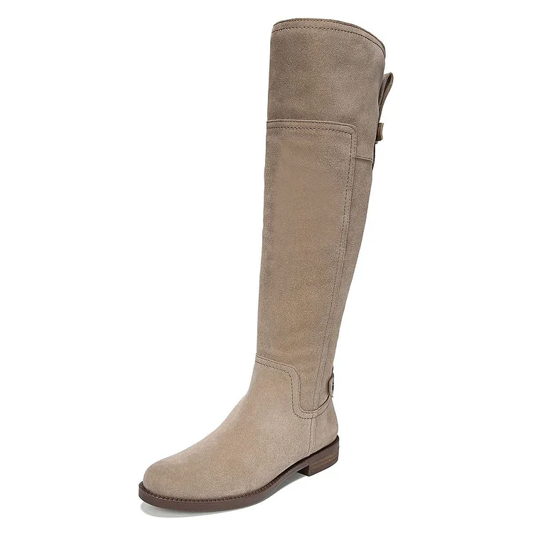 Grey Suede Flat Knee Boots Knee High Boots |FSJ Shoes