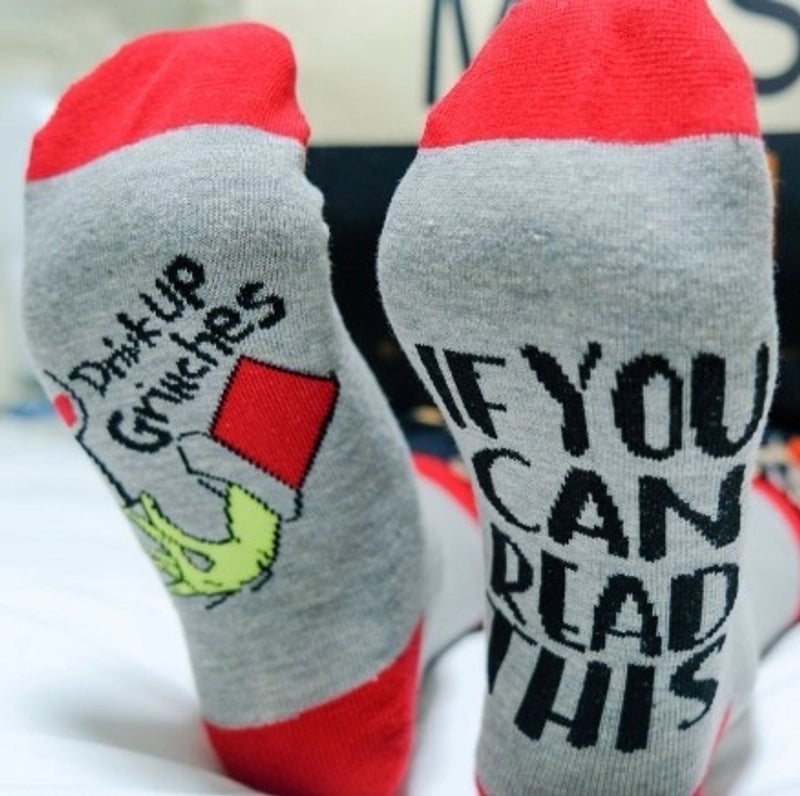 Christmas Fashion Unisex Letter Color Block Cotton Jacquard Crew Socks