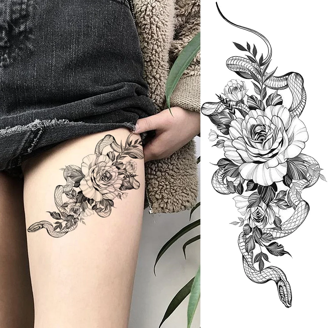 Realistic Snake Unique Forearm Temporary Tattoos For Men Adult Serpent Moon Fake Tattoo Waterproof Body Art Painting Tatoo Paper