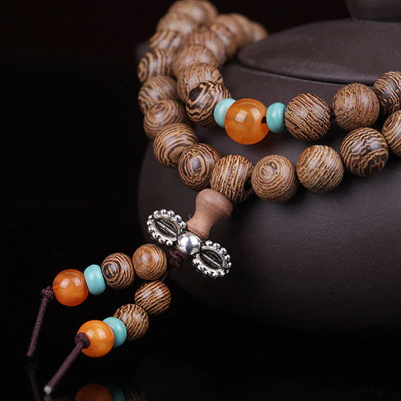 108 Beads Natural Wenge Wood Rosewood Healing Bracelet Necklace Mala