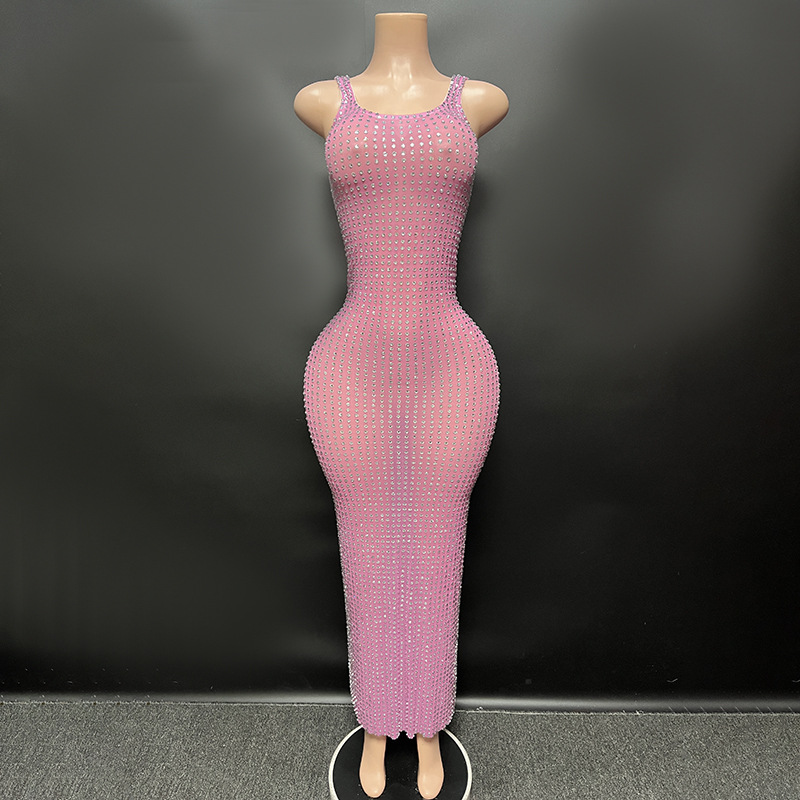 TAAFO  Apparel Birthday Dresses For Girls Long Sleeveless Crystal Dress Party Bodycon Gown