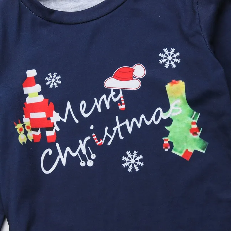 Christmas Family Matching Sleepwear Pajamas Sets Merry Christmas Santa Top and Snowflake Bear Pants