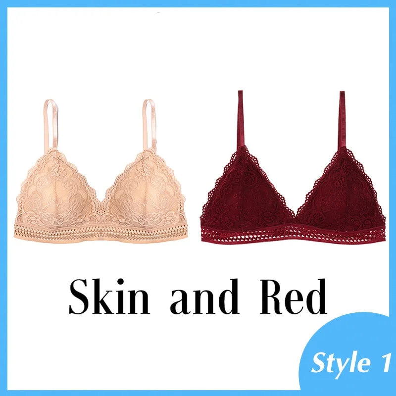 French Style Bralette Seamless Deep V Lace Bra Wireless Thin Underwear Sexy Lingerie Soft Push Up Bras For Women Hot