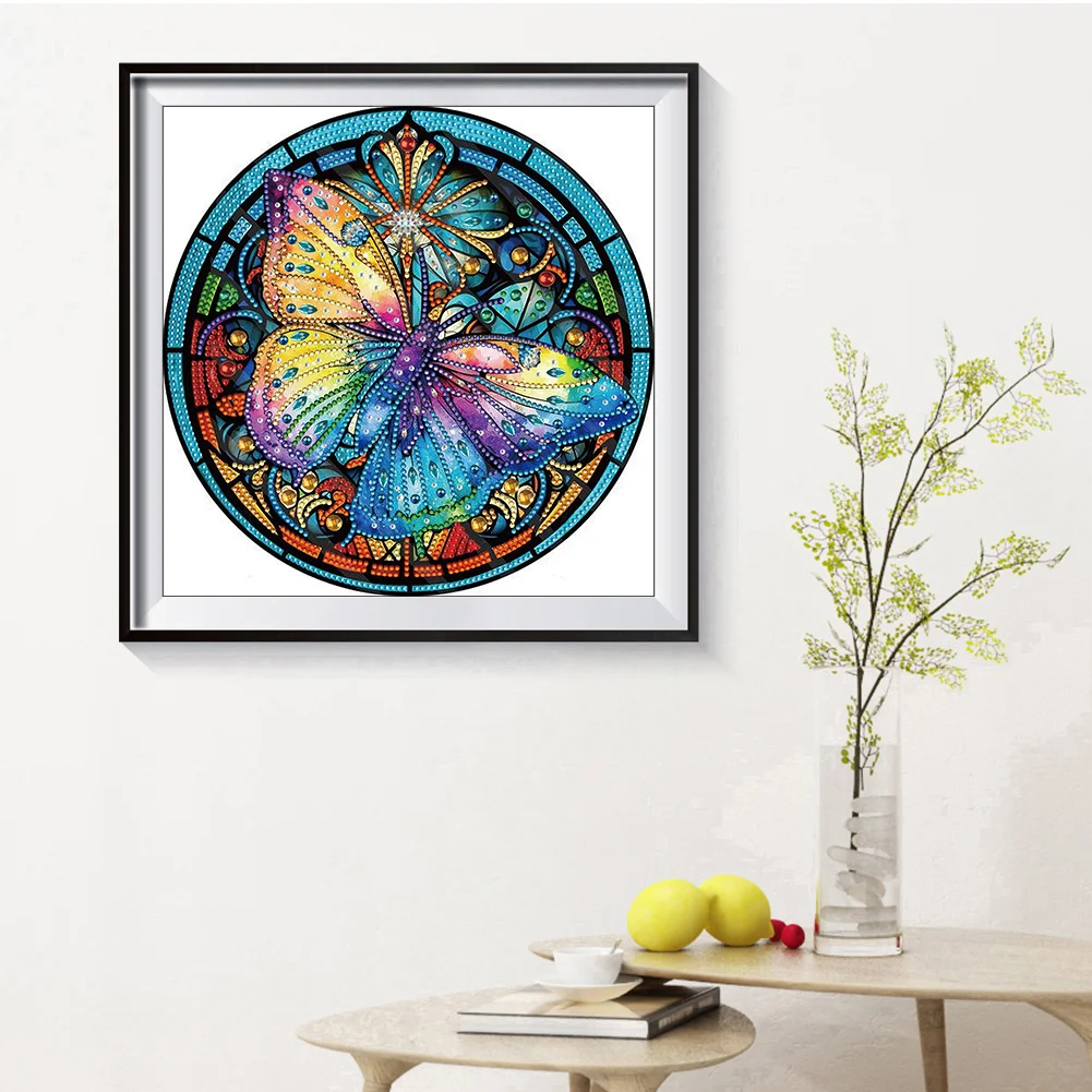 Diamond Painting - Partial Special Shaped Drill - Stain Glass Butterfly(30*30cm)