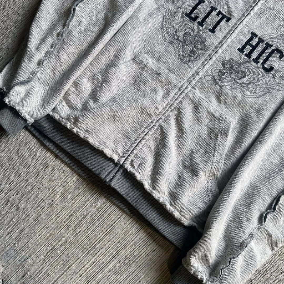 Athvotar Athvotar Personality Zippered Sweatet Double-Layer Fake Two-Piece Hooded Jacket Trendy Street Casual Sweating