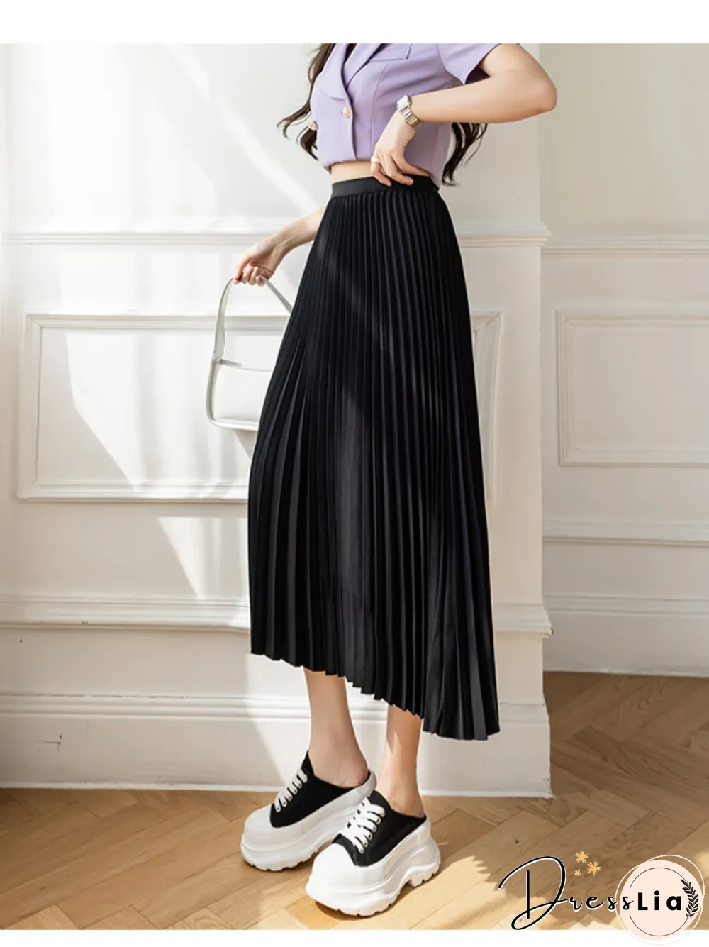 New Summer Womens Pleated Skirt High Waist Drape Umbrella Mid-_length Slim A-line Female