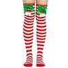 Women's Christmas Festival Bowknot Ball Striped Long Socks 