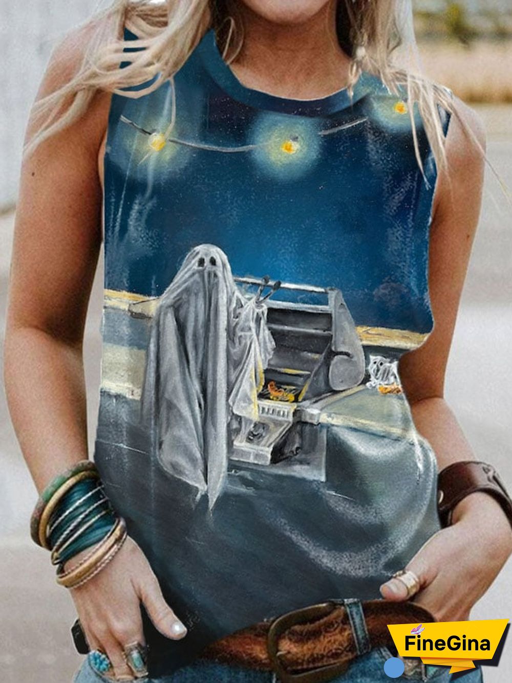 Vintage Ghost Grill Oil Painting Print Tank Top