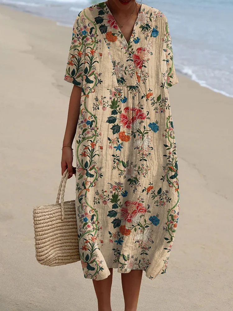 Women's  Vintage  Floral  Art Print Flowy Dress