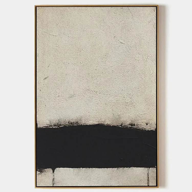 MINIMALIST BLACK AND WHITE LANDSCAPE: Textured Abstract Painting, Vertical Wall Art（Canvas painting）